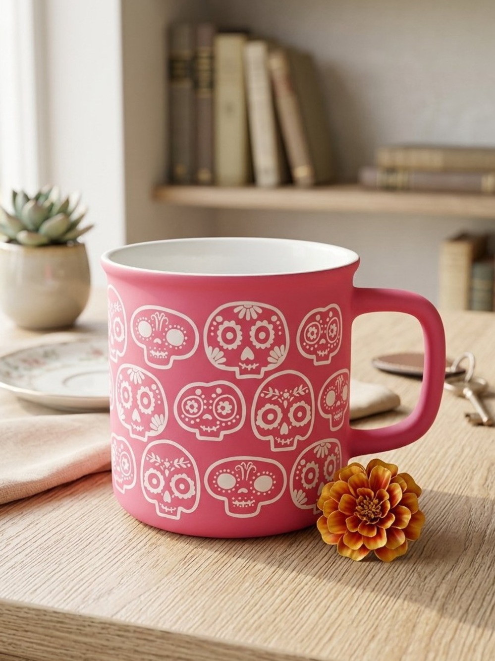 Happy Hauntings Pink Sugar Skull Ceramic Mug